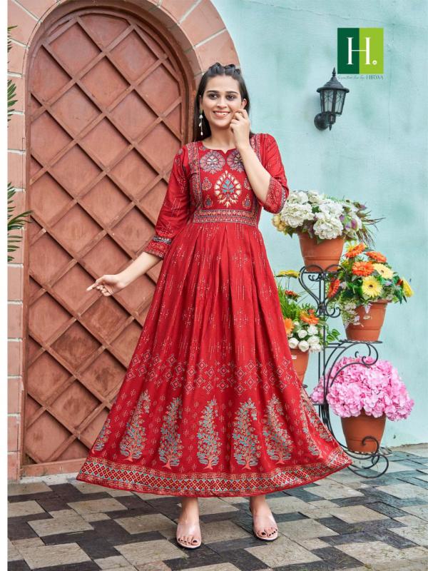 Hirwa Sunaina 1 Festive Wear Long Anarkali Kurti Collection